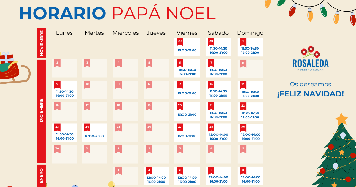 Horarios Papá Noel CC Rosaleda