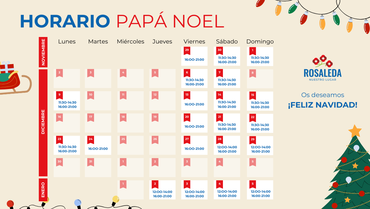 Horarios Papá Noel CC Rosaleda